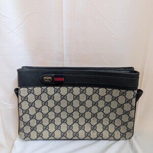 Gucci Navy GG Coated Canvas Clutch No Strap